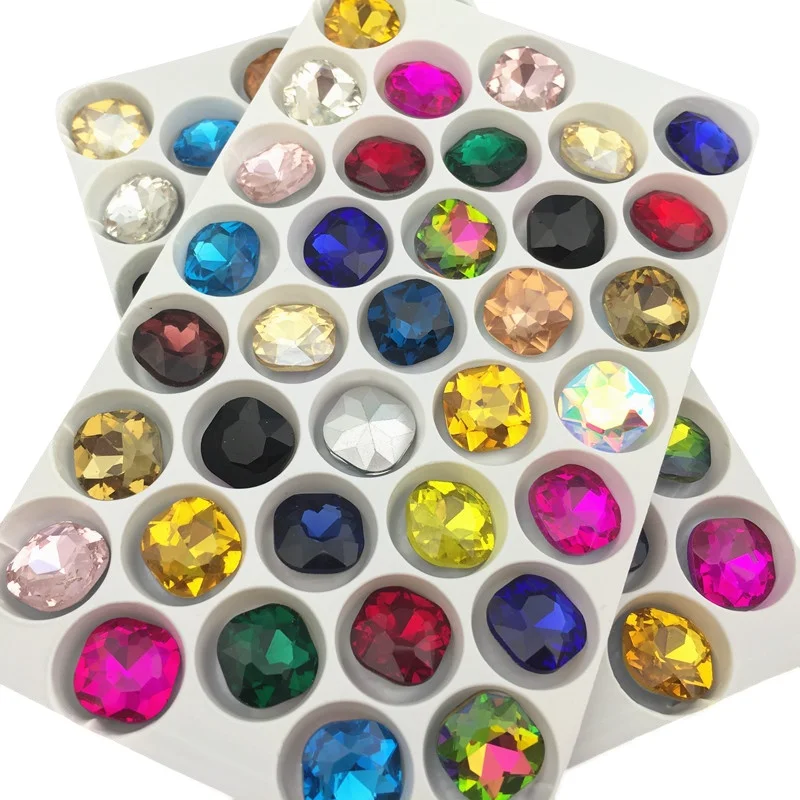 Classical Fat Square 8mm 10mm 12mm Sizes Glass Crystal Fancy Stone Pointed Back Rhinestones Multi Colors for DIY Gament
