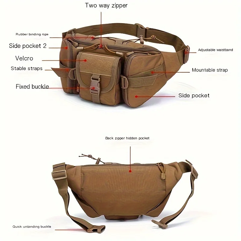 Outdoor Walking Large Capacity Sports Fanny Pack Tactical Waterproof Oxford Cloth Multi-functional Chest Bag Leisure Fanny Pack