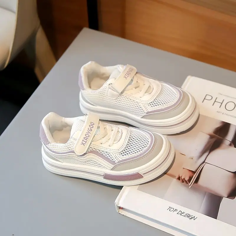 

2026 Spring Summer New Kids Sneakers Vintage School Style Breathable Single Mesh Board Shoes Guochao Girls Boys