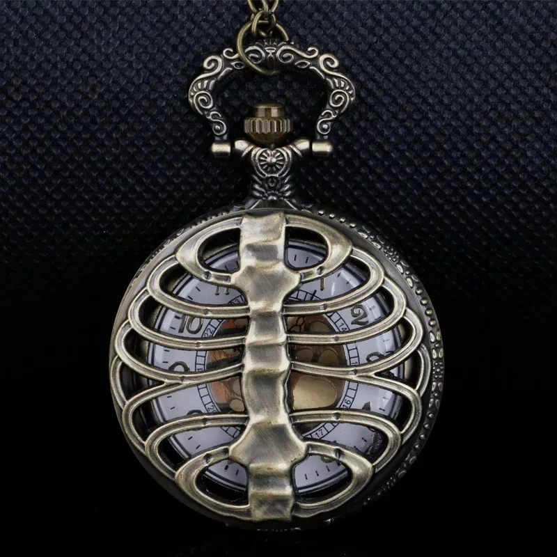 Creative Design Hollow Bone Quartz Pocket Watch Men's Women's Pendant Necklace Accessories Clock Anniversary Unique Gift