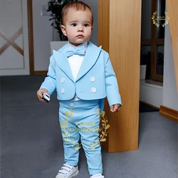 Esmoquin de doble botonadura para niño pequeño, chaqueta y pantalones personalizados de 2 piezas, abrigo azul para boda