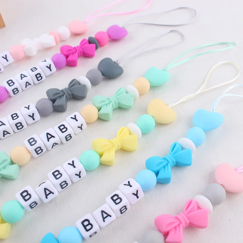 Baby Pacifier Clips DIY Personalized Name Bow Dummy Nipples Holder Clip Chain Princess Teethers Newborn Teething Toy Accessories