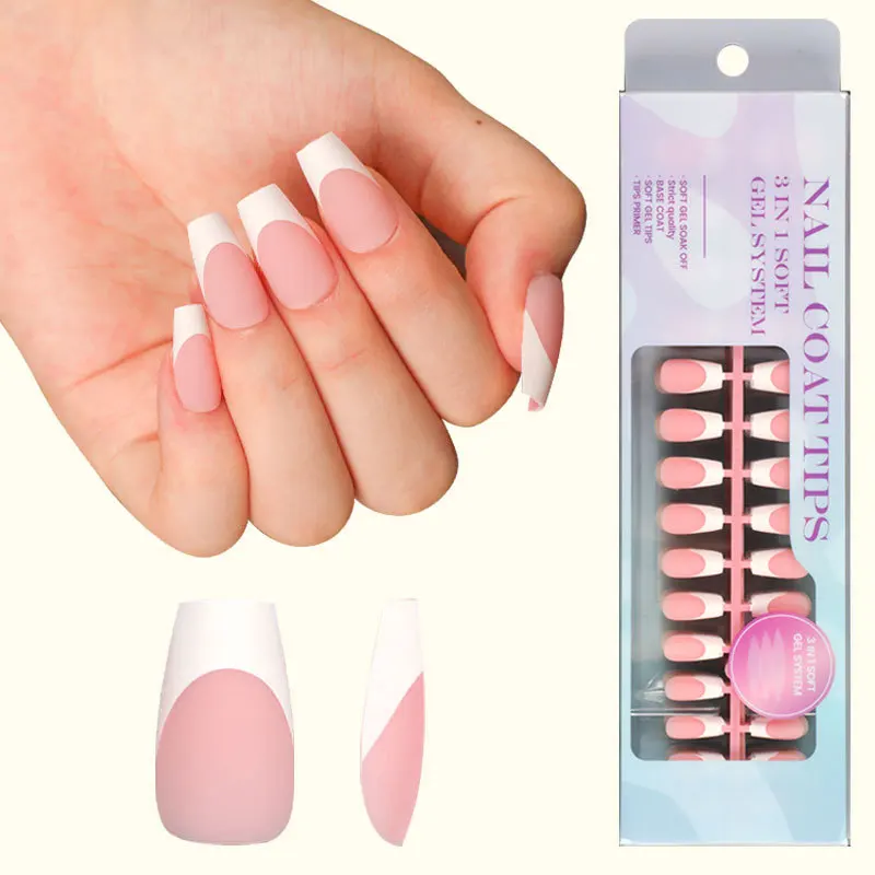 300Pcs French Tip Press on Nails Short Square DIY Pre-applied Tip Primer & Base Coat, No Need to File Fake Nails,