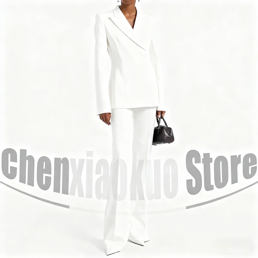 Women's Slim Suit Set Fashion Peak Lapel Office Party Outfit Elegant Stylish Solid Color Smart Casual Two Piece Pants Suits