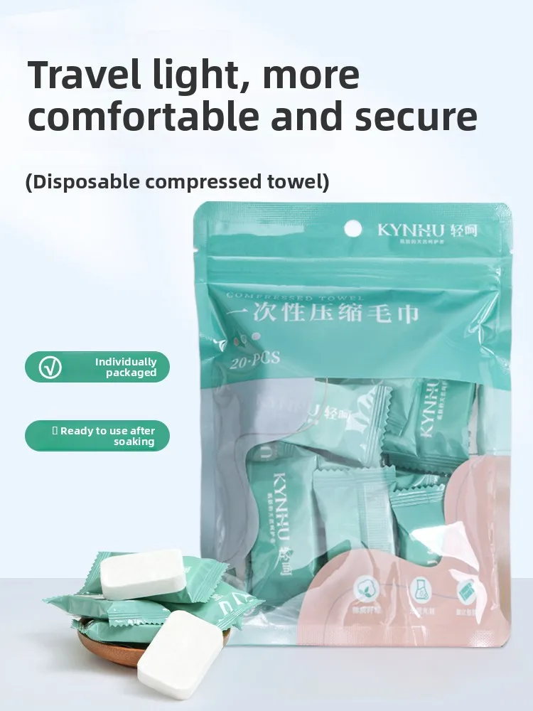 Toallas Comprimidas Desechables Portátiles para Viaje, Empaque Individual, 20 Piezas, Listas para Usar, Toallas Faciales con Superficie de Perla