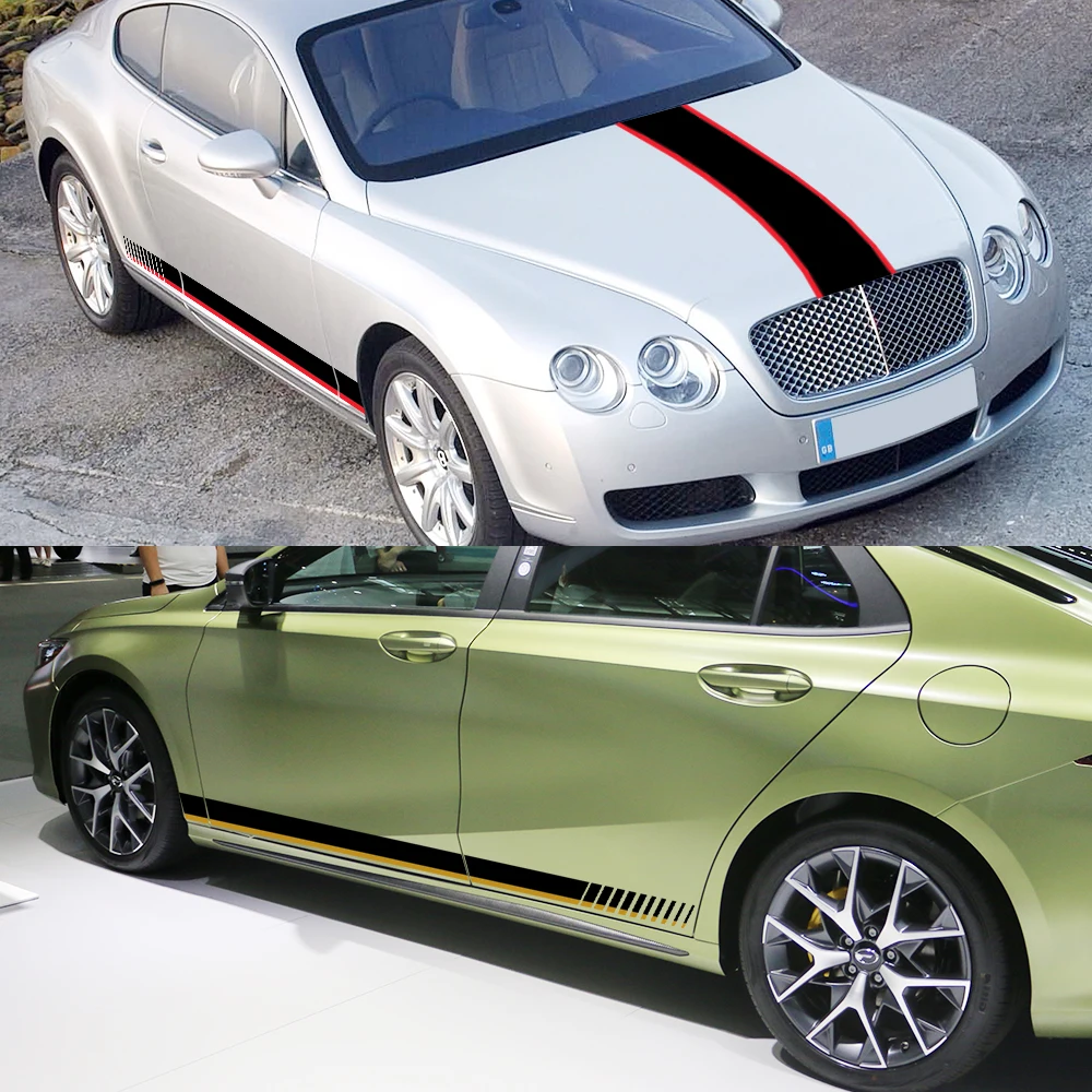 العالمي ملصقات السيارات ل الباب الجانب تنورة ، شرائط طويلة ، الفينيل فيلم الشارات ، هود ، خط الديكور ، السيارات ضبط الملحقات ، الرياضة نمط