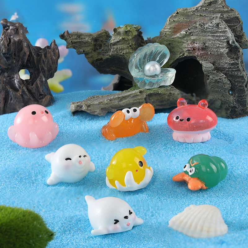 Resin Micro landscape Lovely Marine Animals 3D Squid Killer Whale Jellyfish Hermit Crab DIY Scrapboob Dollhouse Gardening Decor