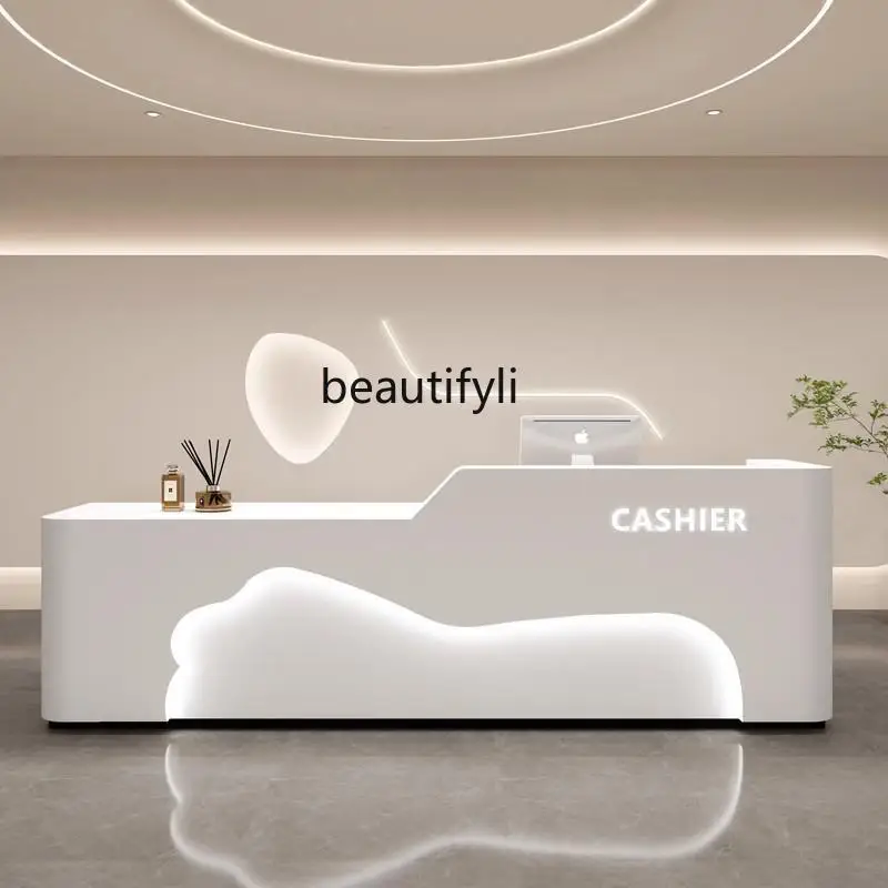 

Paint beauty salon checkout page simple modern company front desk stainless steel clothing store bar table