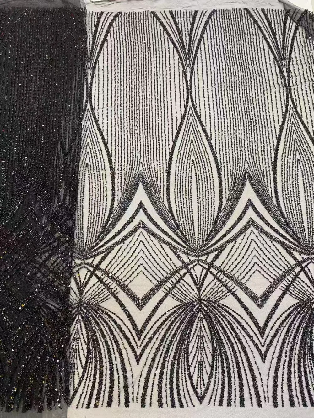 

African Heavy Beaded Lace Fabric 2025 High Quality Nigerian Sequins French Tulle Fabric Material For Wedding Party Women Dress