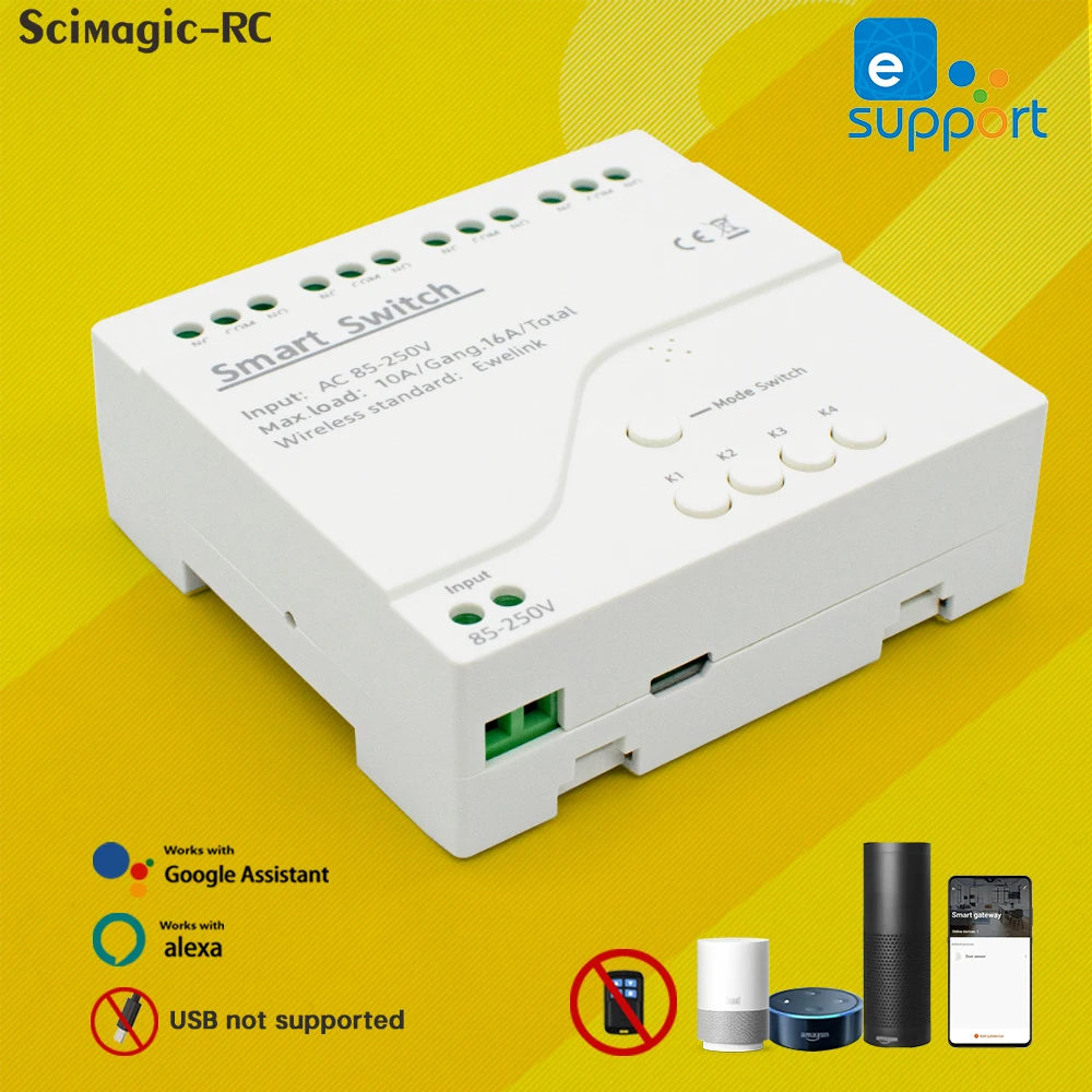 

Ewelink 4ch Wireless Remote Control Time Relay Switch 12v 24v 220v Usb 5v Wifi Smart Light Controller Module Work With Alexa