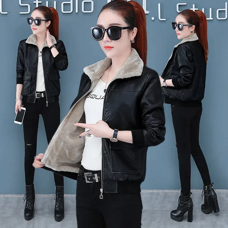 Women Jackets 2025Autumn Winter New Faux Leather Jacket Thicken Slim Waterproof Windproof Basic Coats Short Female Outerwear Top