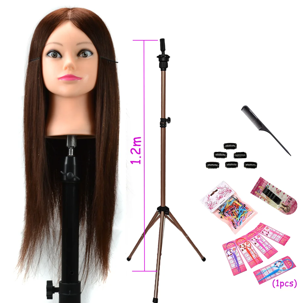 Mannequin Head 20 Inch Brown 95% Real Human Hair Training Hair Barber Mannequin Head Doll Hair Styling