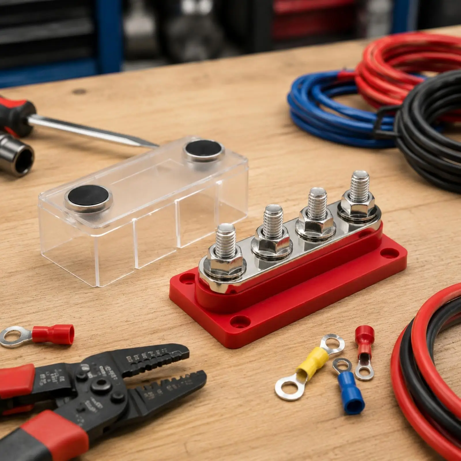 Heavy Duty Copper Busbar Terminal Block Electric Distribution Bar with 4 Posts for Car Boat
