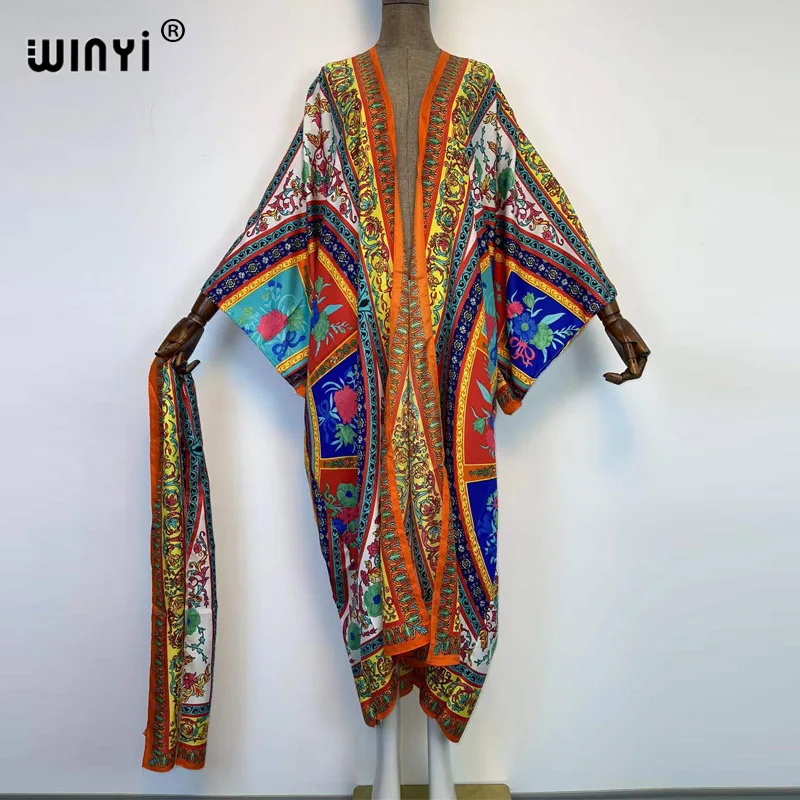 WINYI 2022 lato boho vestido długi Kaftan kimono kostiumy kąpielowe okrycie plażowe up luźny kardigan kobiety strój kąpielowy odkryty szata femme