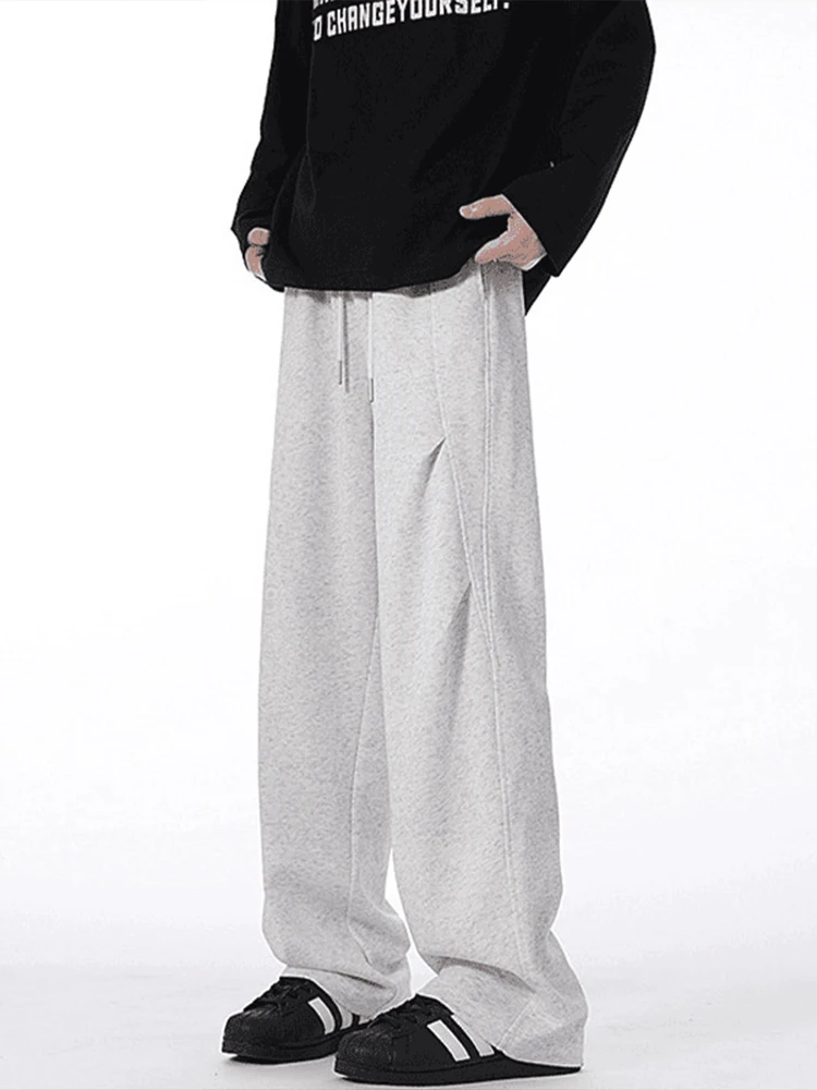 Cleanfit Grey Straight Leg Sweatpants Men's Women's Spring Autumn Long Trousers American Trendy Sports Pants Casual Wear