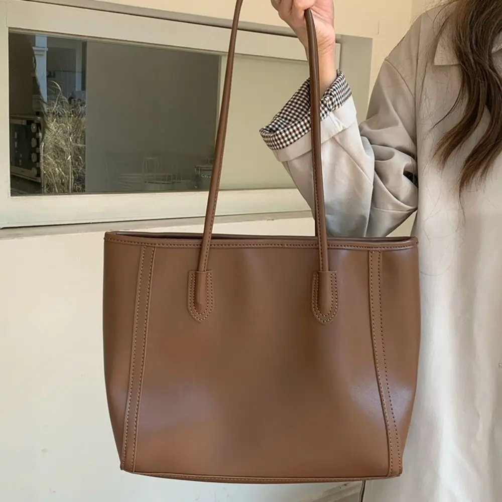 

New Large Capacity Shoulder Bags PU Casual Handbags Solid Color Tote Bag