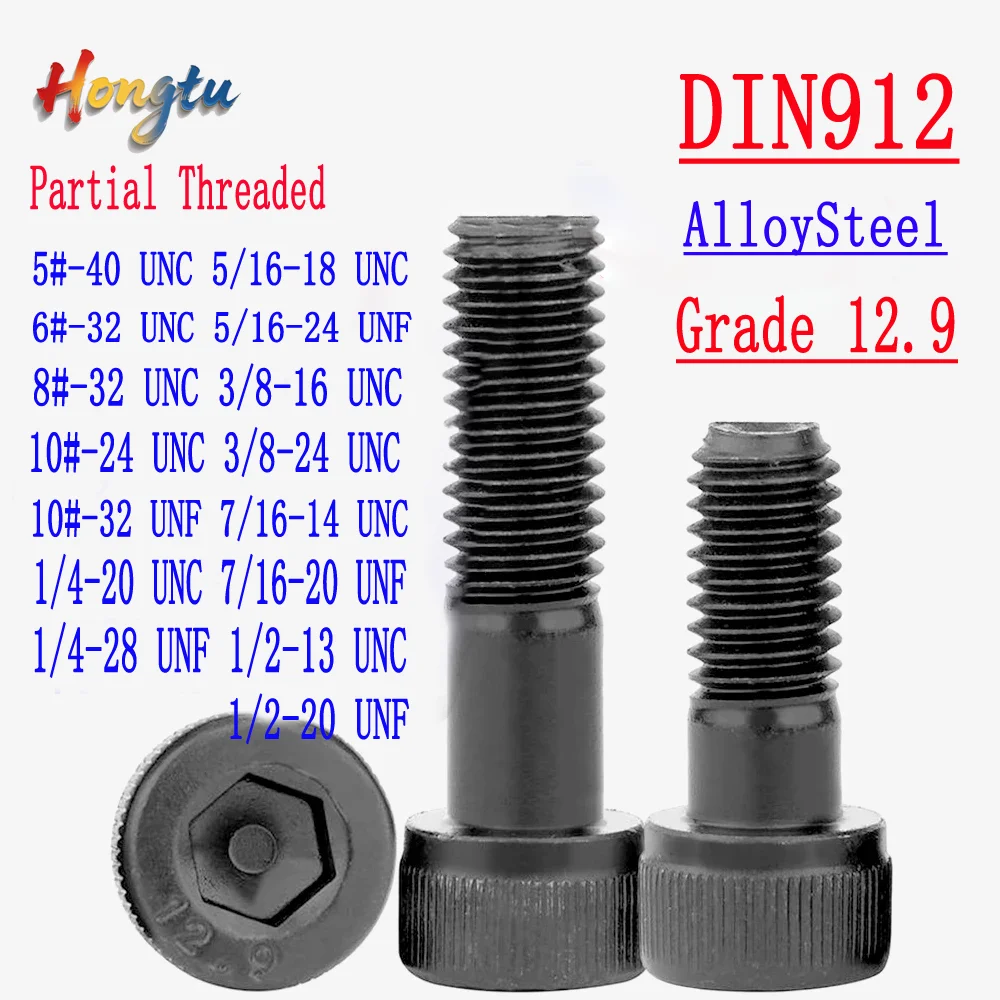 

Grade 12.9 DIN912 Black Allen Key Bolts - Hex Socket Knurled Cap Head, Partial Thread 1/4''-1/2'' UNC/UNF (5# 6# 8# 10#)
