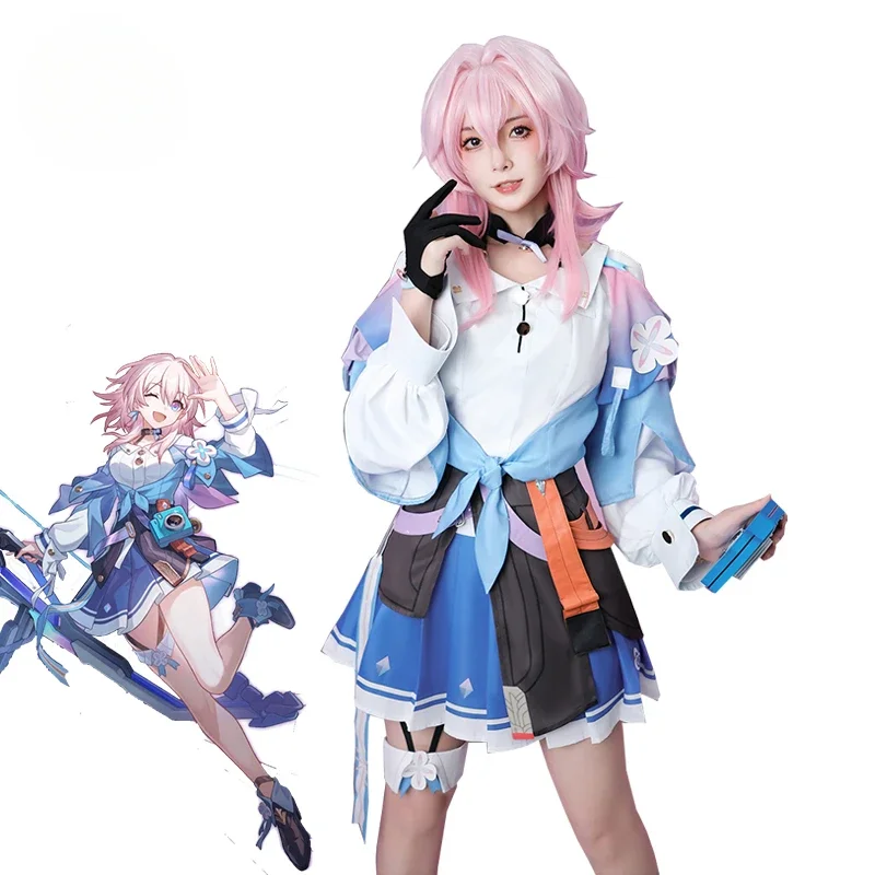 

March 7th Cosplay Costume Game Honkai Star Rail Cute Blue Women Dress Halloween Carnival Party Sailor Uniform