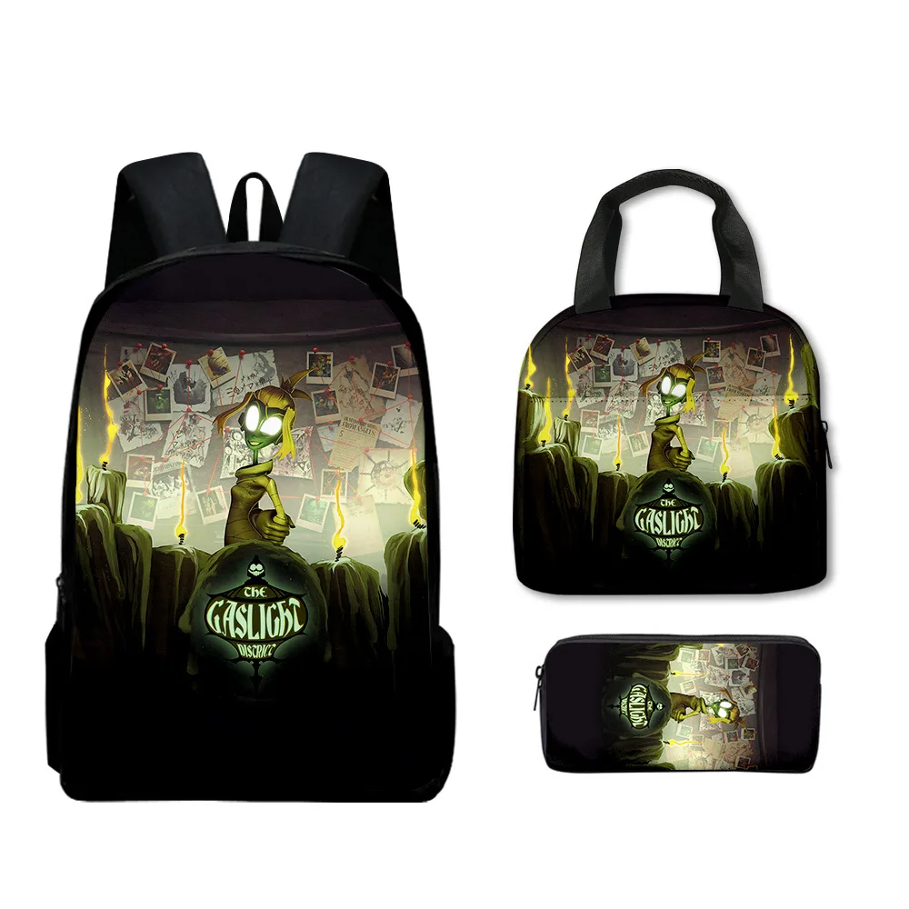 Novità di moda Cool New The Gaslight District Stampa 3D 3 pezzi / set Borse da scuola per alunni Zaino per laptop Zaino Borsa per il pranzo Astuccio