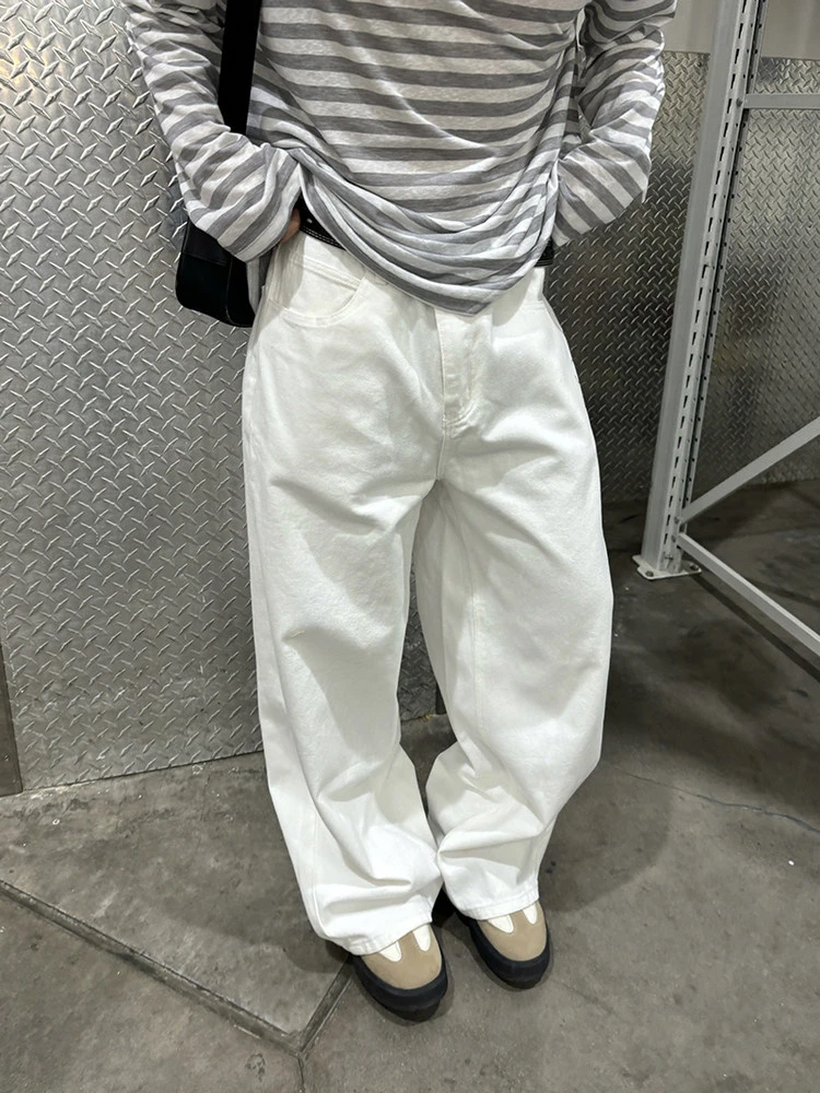 

White Wide Leg Men's Jeans Loose Fit Vintage Washed Drape Casual Long Trousers Spring Autumn Cleanfit American Style