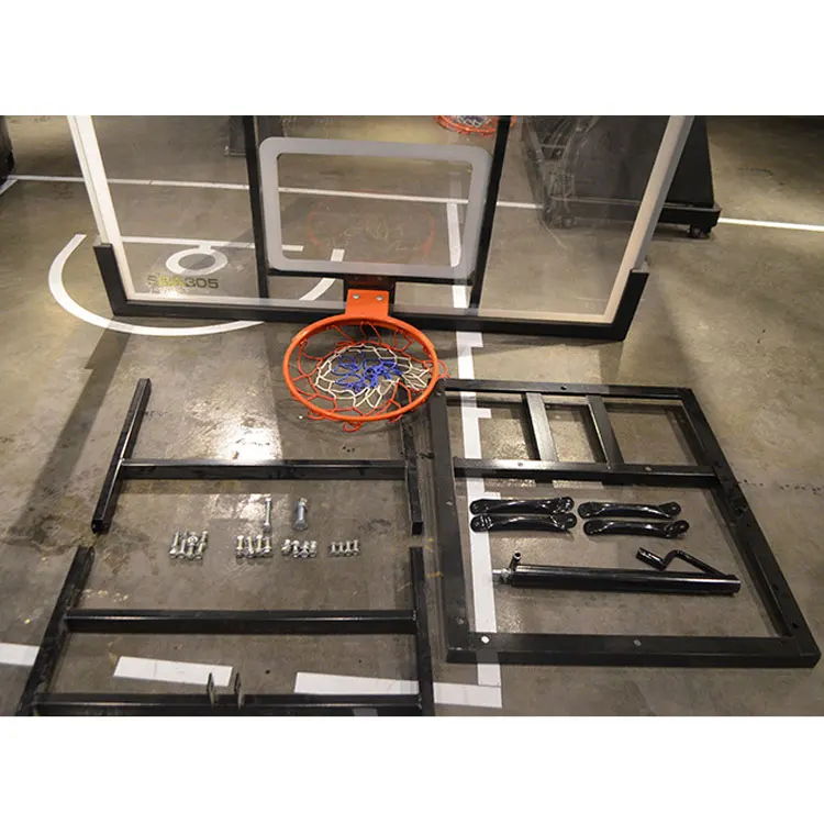 Outdoor Basketball Games Large Tempered Glass Backboard Wall Mounted Adjustable Basketball Hoop Stand and Rim