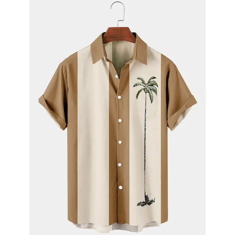 Hawaiian Shirt Men Summer 3d Coconut Tree Printed Holiday Short Sleeve Tops Tee Oversized Blouse Casual Dress