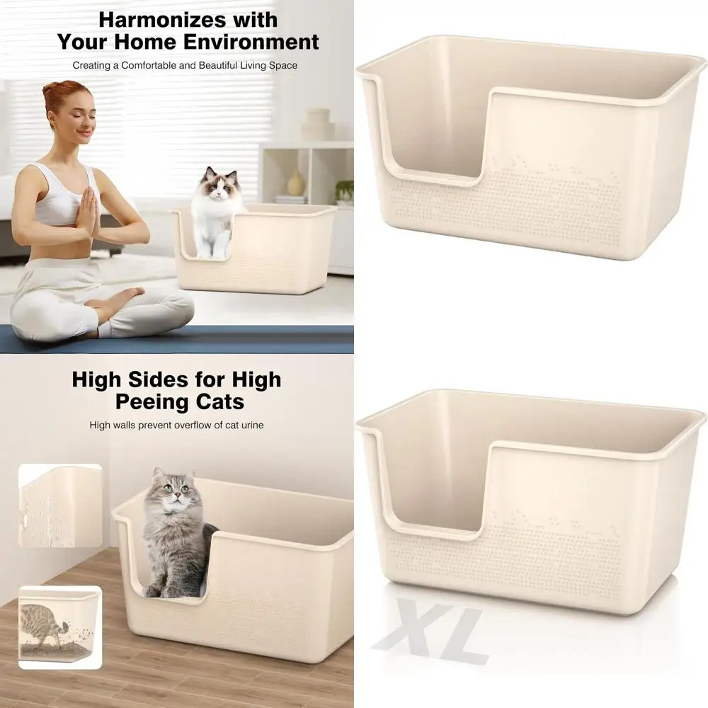 

Большой лоток для кошек - 24.8Д x 11.4Ш x 13В, идеально подходит для крупных домашних кошек, простая сборка, бежевый цвет