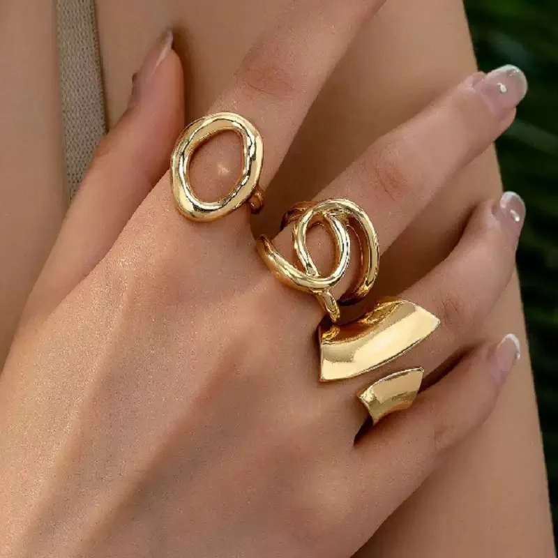 The 2050 Bestselling Punk Gothic Minimalist Style 3-Piece set of Abstract Geometric Irregular Rings, Suitable For Fashionable Pu