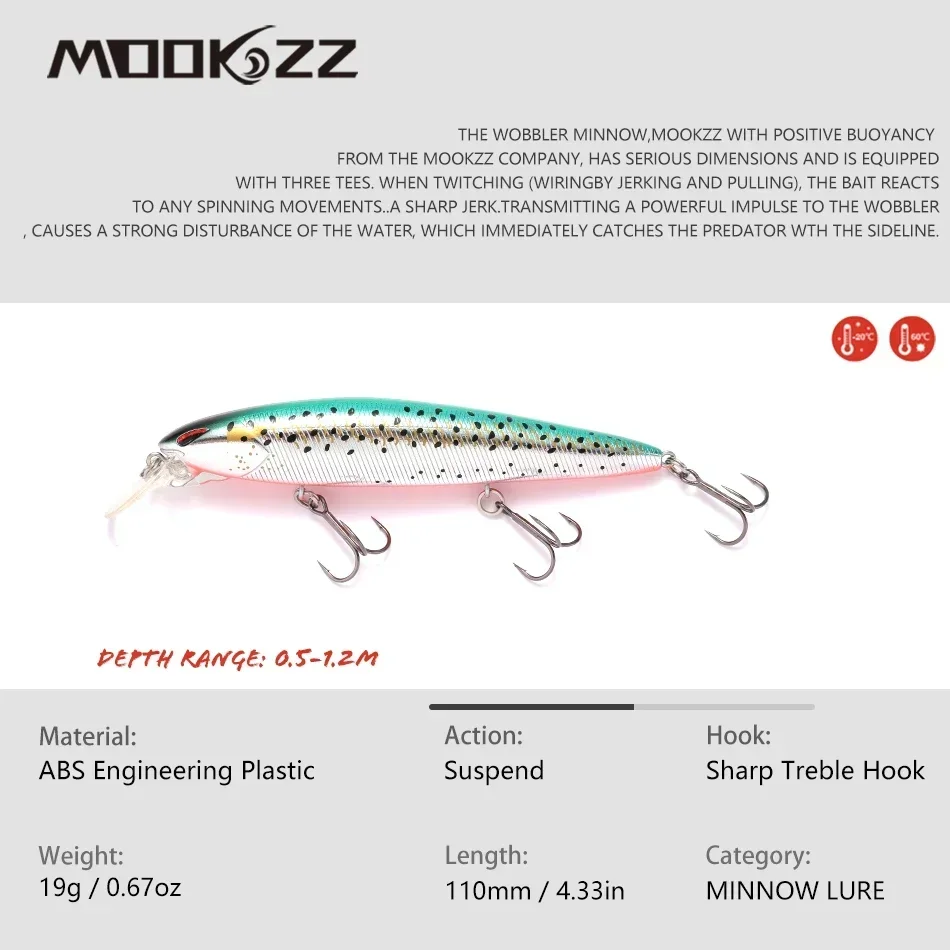 110MM 19G MOOKZZ do sztucznych przynęt wędkarskich zawieszenie Minnow wysokiej jakości woblery przynęty zawieszające gorące modele Crankbaits