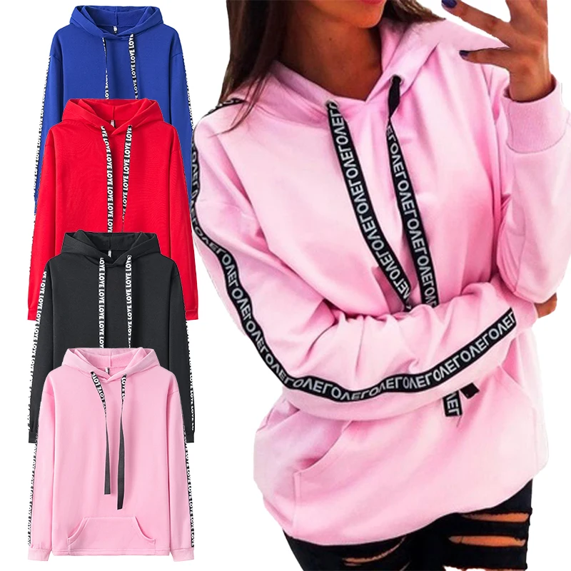 Fashion autumn and winter sweater women's Hoodie young women's letter ribbon Sweatshirt loose casual top