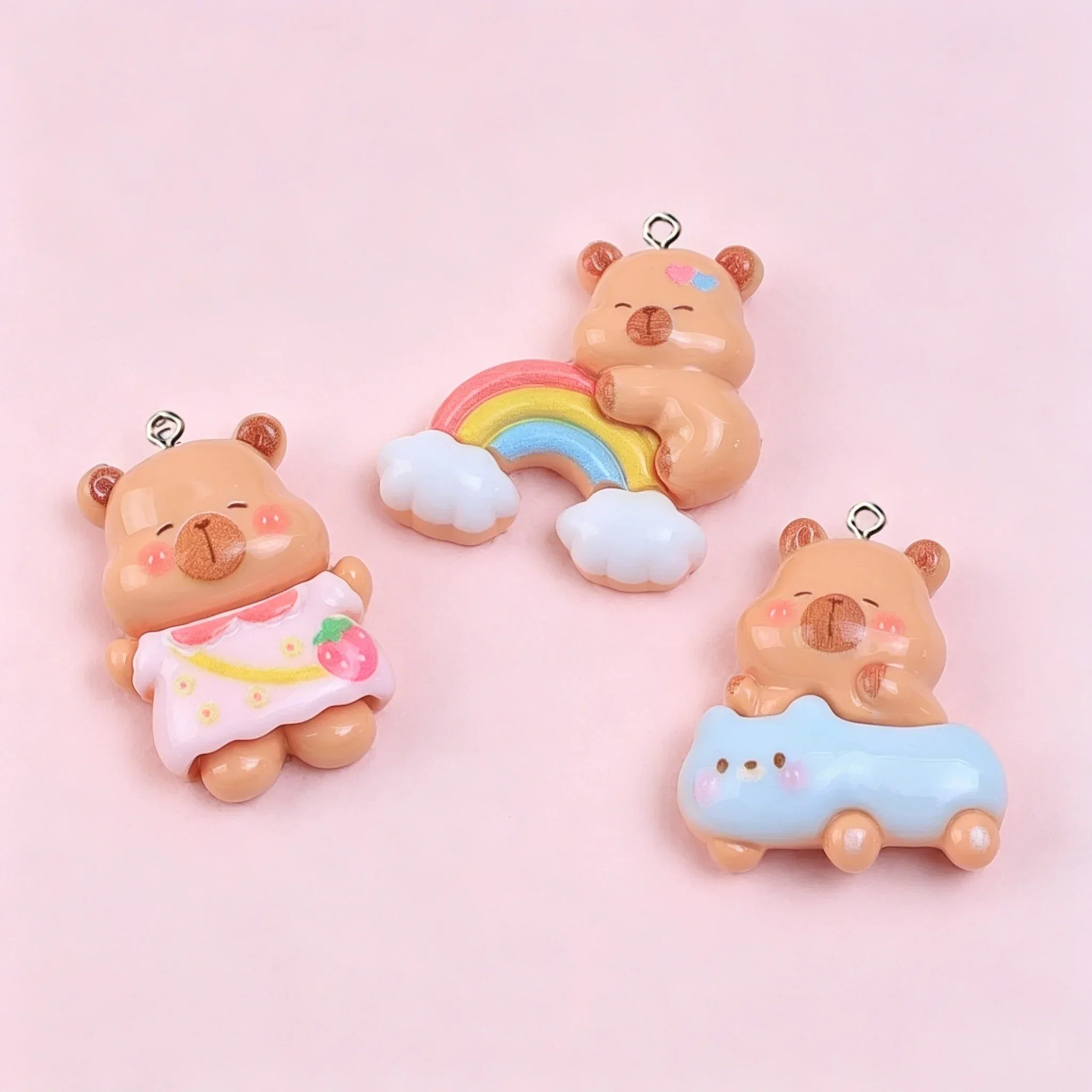 10Pcs Rainbow Floral Capybara Resin Charms Cute Kawaii Animal Pendants DIY Craft Findings for Keychain Earrings Jewelry Making