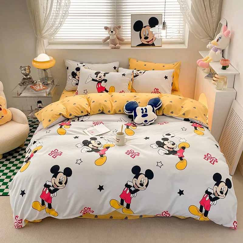 Disney Kids Duvet Cover Bedding Set Kawaii Mickey Minnie Double Single Size Bedroom Decoration Children Gifts Queen King Size