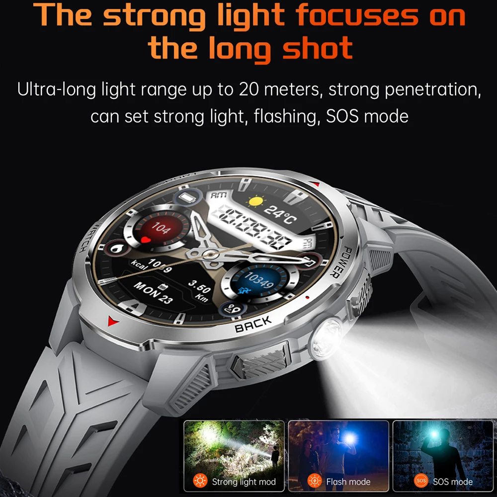 2025 New 1.7-inch Smart Watch Men 1100mAh High-Capacity Battery LED Torch & Compass 3ATM & IP68 Bluetooth Call Sports Smartwatch