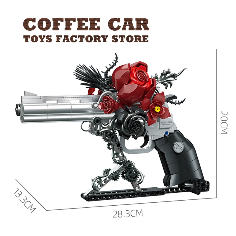 631 قطعة الإبداعية Mecha روز مسدس مسدس اللبنات التقنية زهرة حمراء البتلة بندقية MOC الطوب تجميع لعبة الكبار طفل هدية #6