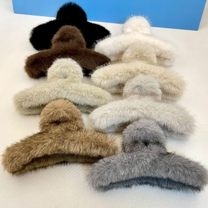 

15 ㎝ Imitation Mink Hair Claw Clip Winter Large Shark Clip Women Hair Bun Plush Warm Hair Accessory заколки для волос