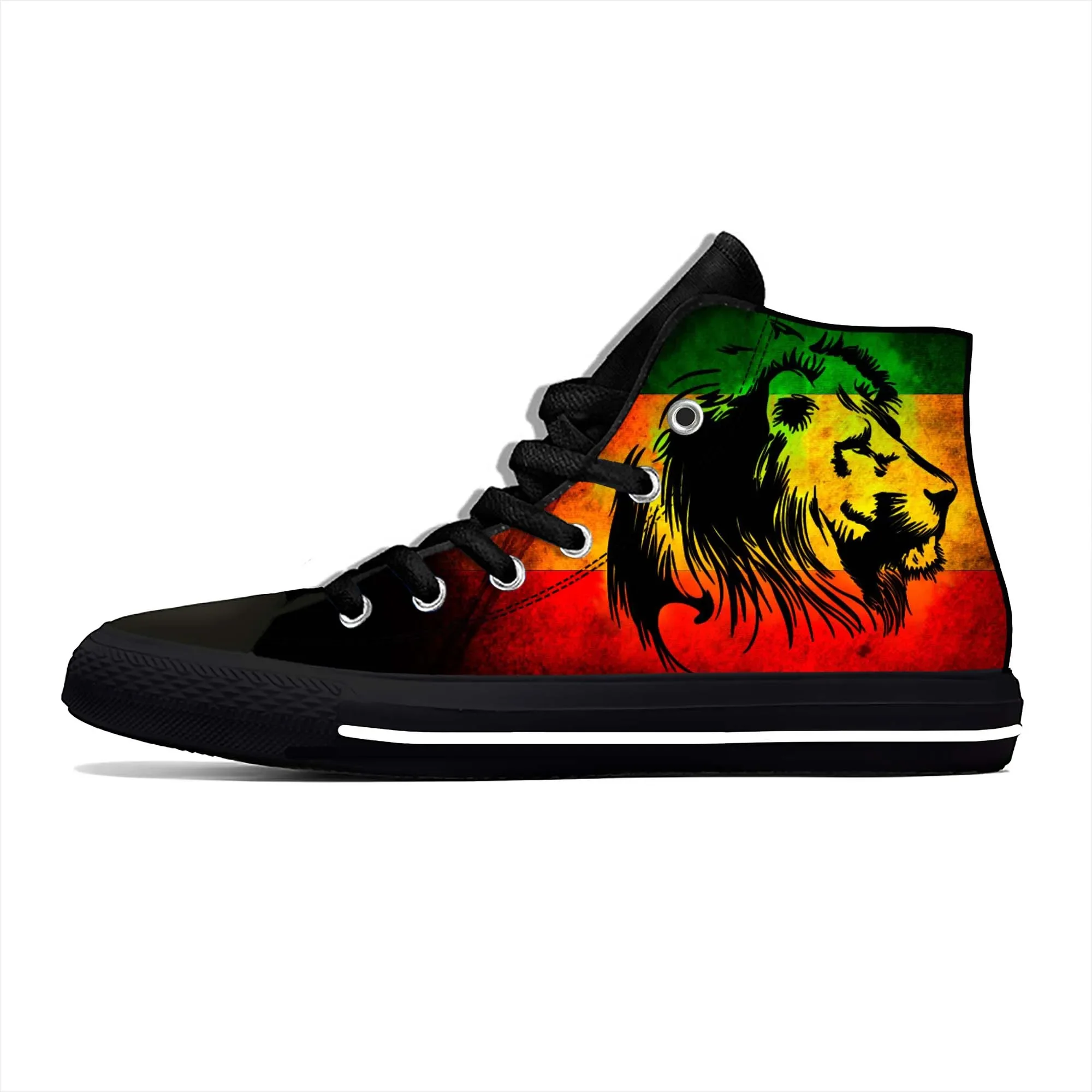 Ethiopie Ethiopische Vlag Leeuw Van Judah Rastafari Casual Stoffen Schoenen Hoge Top Comfortabele Ademende 3d Print Heren Dames Sneakers