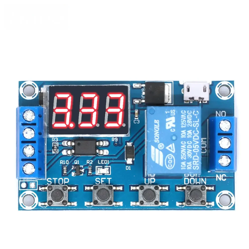 1 Channel 5V Relay 6-30V Relay Module OFF/ON Switch Trigger Time Delay Circuit Timer Cycle 999 minutes Adjustable XY-J02