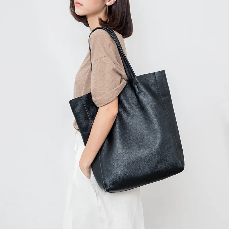 Sac fourre-tout simple en cuir de vachette pour femme, couche de tête, grande capacité, initié unique, grand sac de transport, 2024