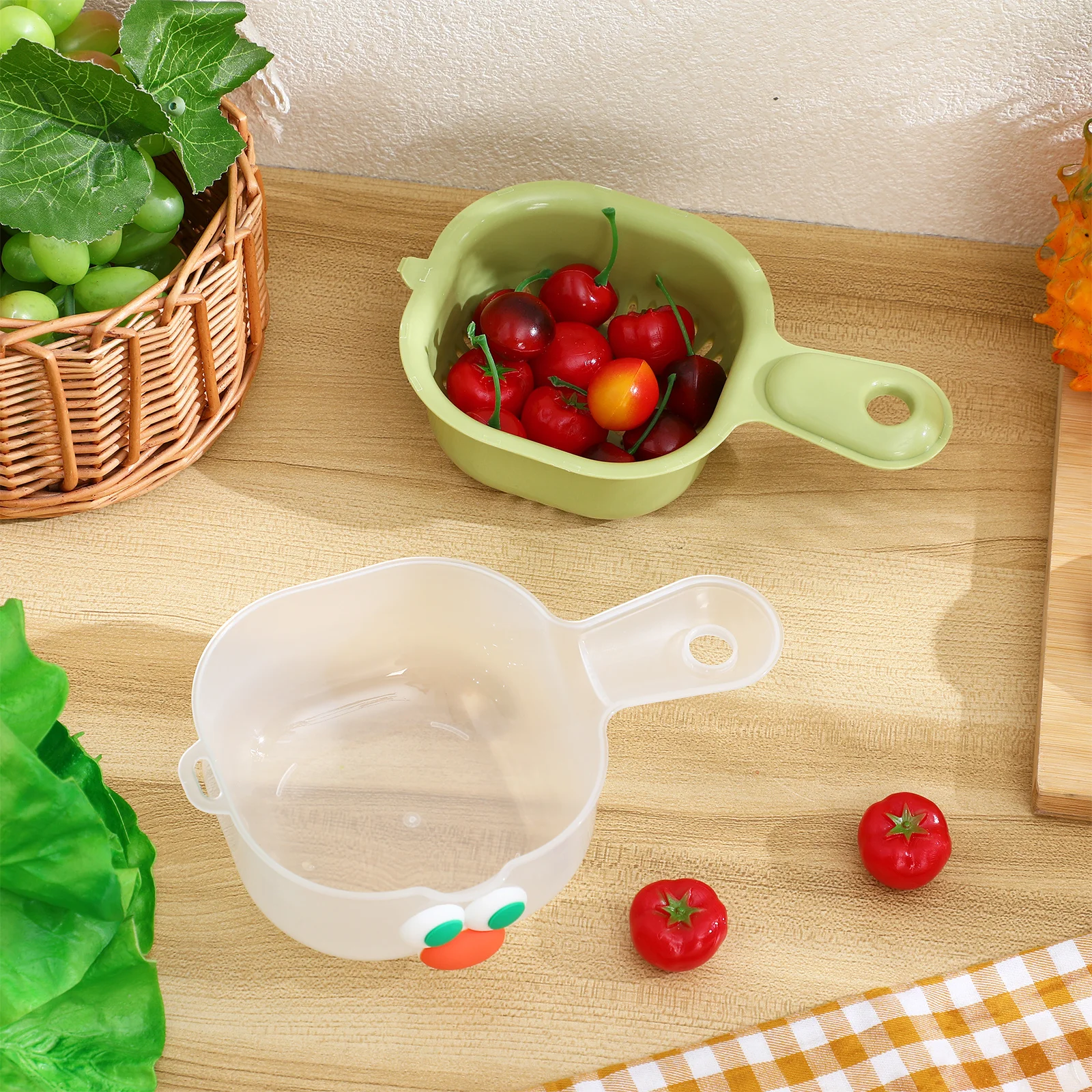 

3Sets Fruit Washing Basket Bowl Drainer for Food Kitchen Filtering Basket with Drain Holes Fresh Produce Cleaning Storage