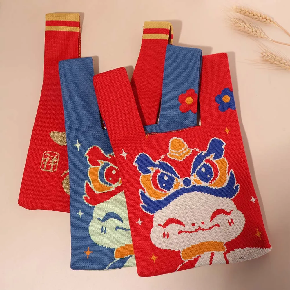 

Повседневная подарочная сумка на запястье с узлом, счастливый китайский стиль, змеиный год, сумка-тоут, кошелек, 2025 год, шерстяная сумка-ведро для девочек