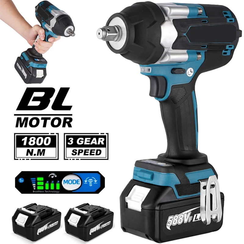 1800N.M عزم الدوران فرش مفتاح ربط كهربائي 1/2 بوصة بطارية ليثيوم أيون مفتاح ربط لاسلكي أدوات كهربائية لبطارية ماكيتا 18 فولت #1