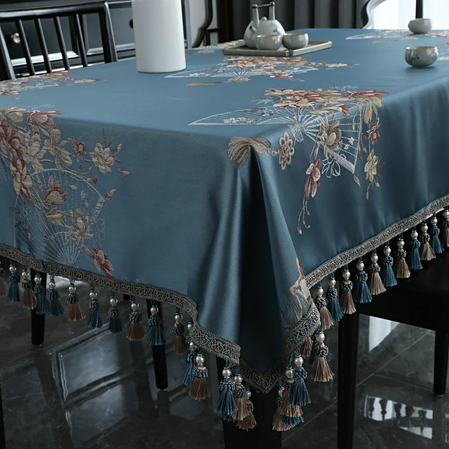 EIFLOY-Chinese Luxury Table Cloth, Rectangular Dining Table Cover, with Tassels, 3D Jacquard, Square, Coffee Tablecloths, Soft