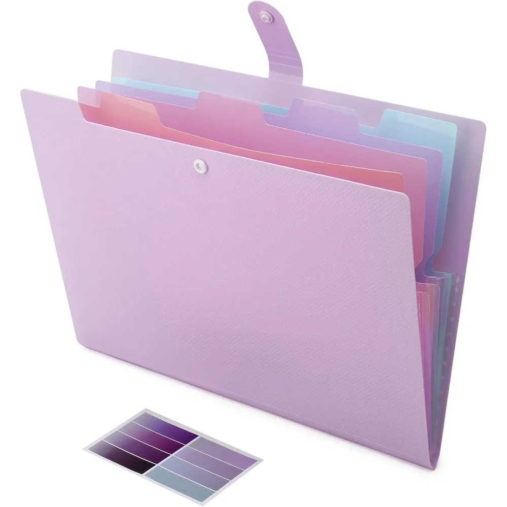 Portable Expanding File Folder with 5 Colorful Pockets Weave Pattern Accordion Organizer A4 Letter Size Document Folder for Office School Supplies Purple