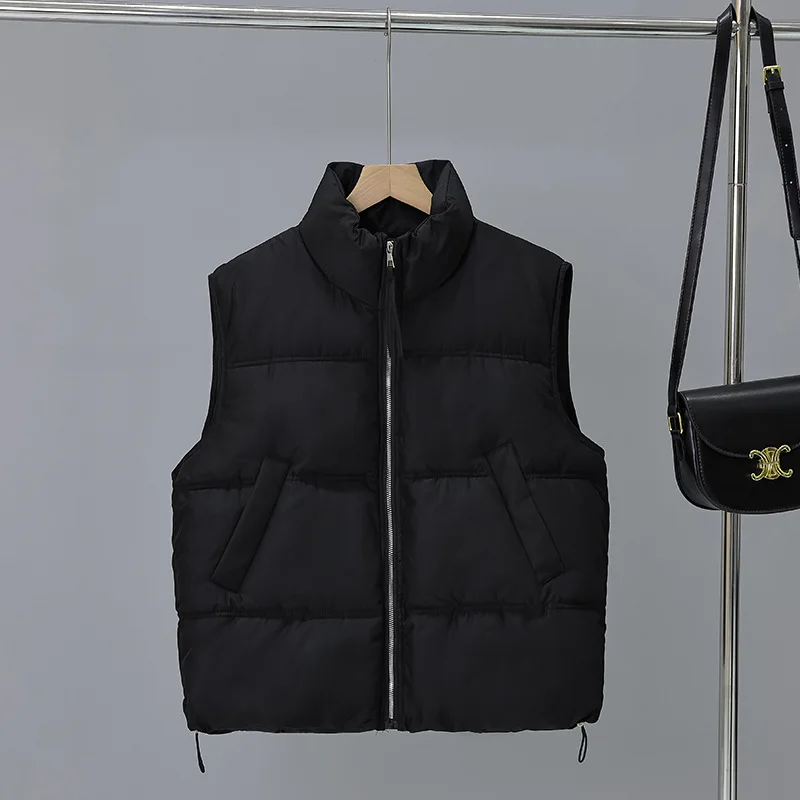 

Loose Fit Winter Women's Cotton Vest Solid Color Plaid Zipper Drawstring Padded Coat For Female Versatile Casual Lady Outwear