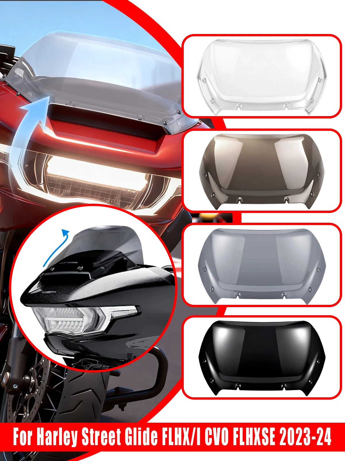 For Harley Road Glide 2023-2024 ABS Plastic Motorcycle 12 Inch Windshield Windscreen Wind Deflector Wind Splitter