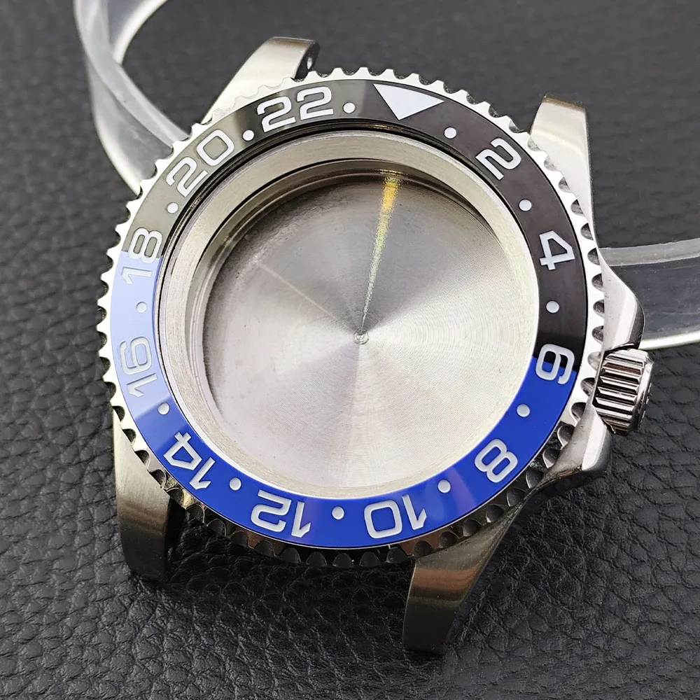 

40.5mm GMT Case Have Inner Ring Silver Watch Case Stainless Steel Sapphire Glass Suitable for NH34 NH35 NH36 Movement Watch Box