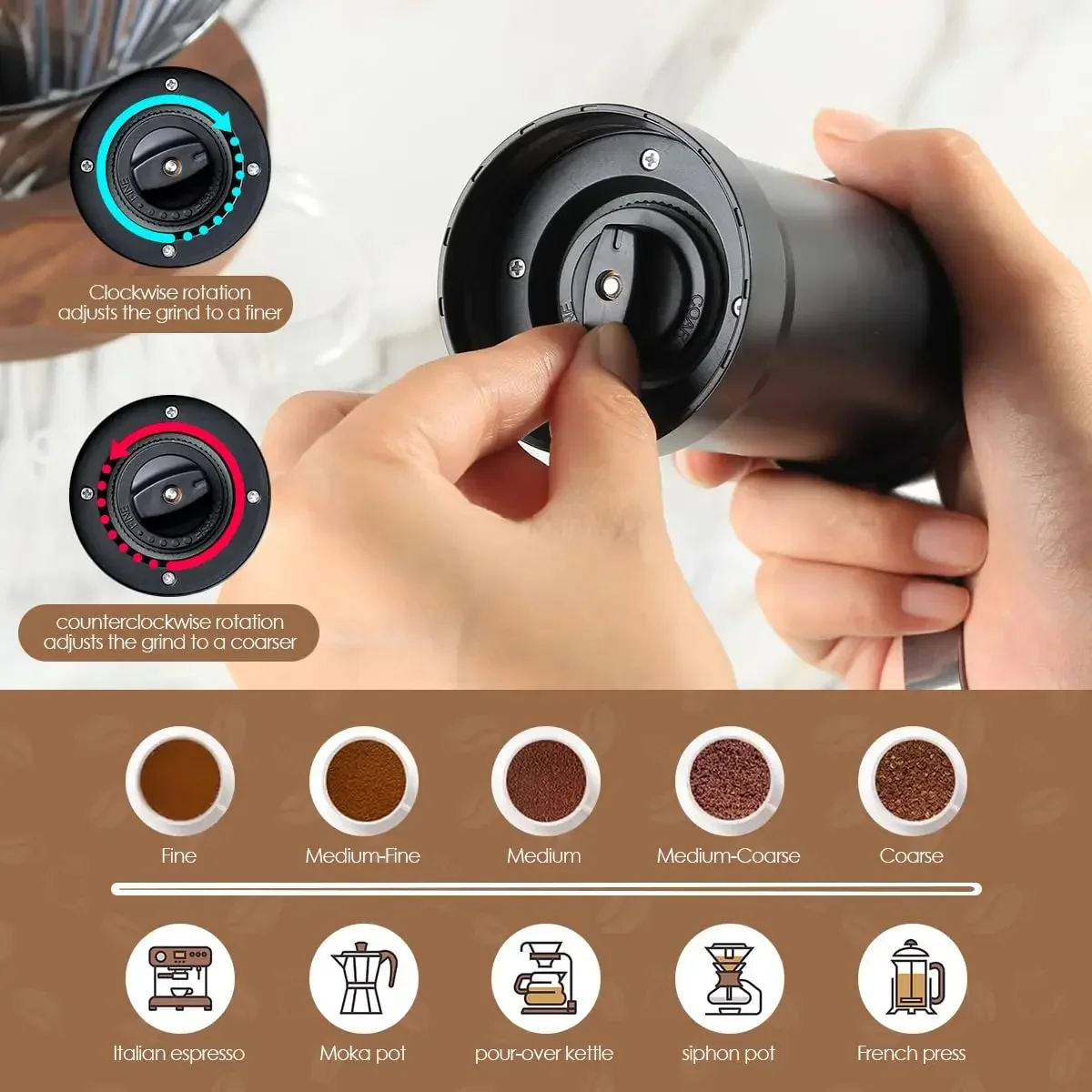 Manual Coffee Grinder Adjustable Fine Coarse Ceramics Conical Burr Hand Coffee Grinder Mill Convenient for Home Office Travel