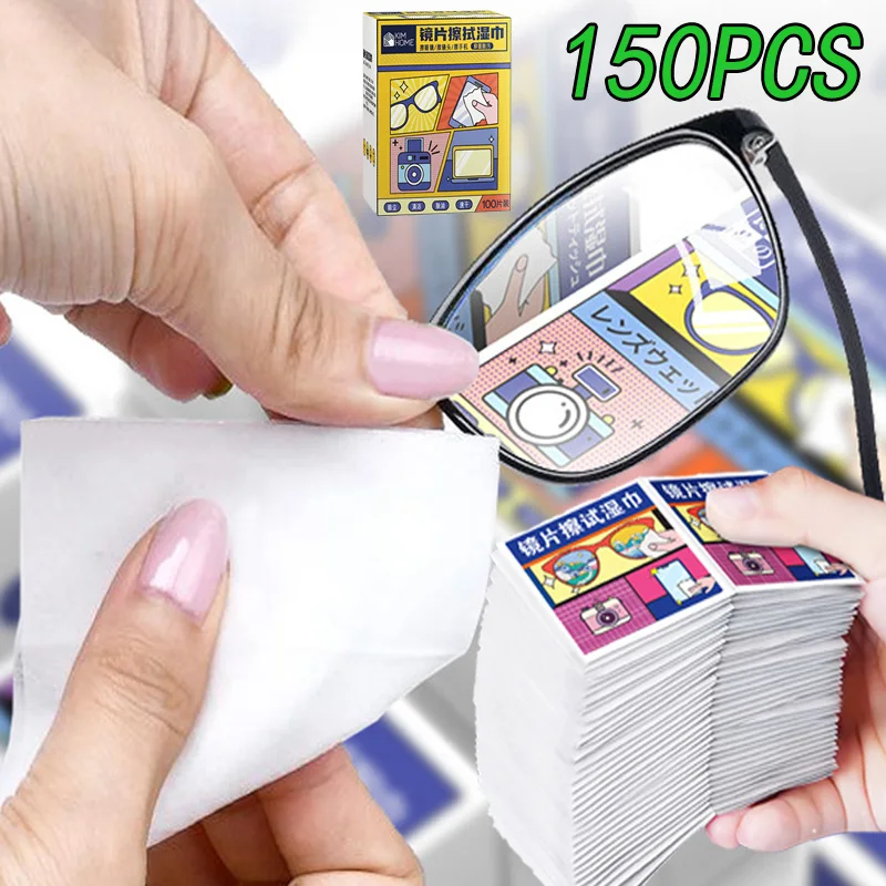 150Pcs/Box Glasses Minimalist Wipe Anit-fog Wipes Portable Cleaning Disposable Cleaner Wet Lens Wipes for Phone Screen Practical