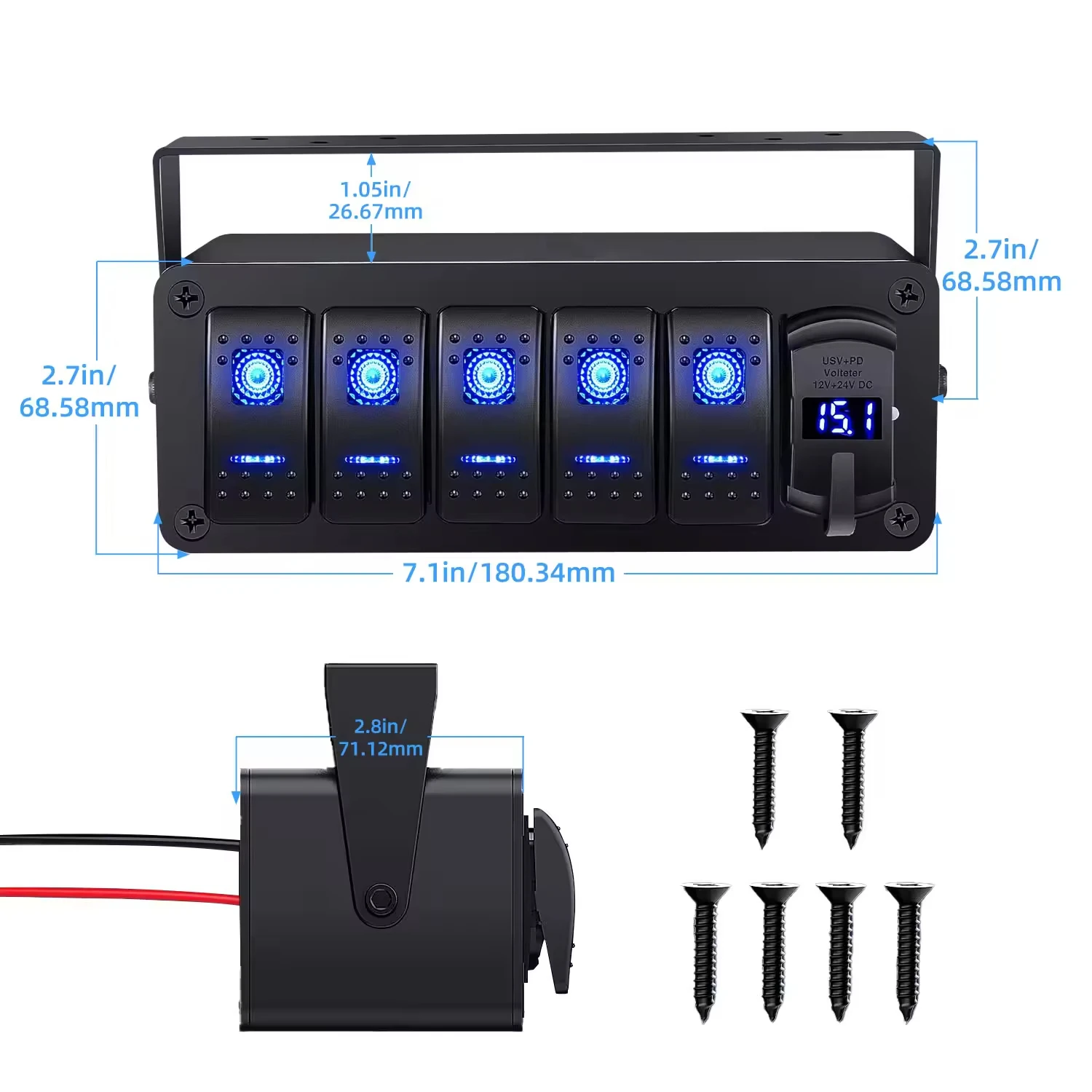 Proveedor profesional Panel de interruptor basculante AI de 5 posiciones QC3.0 y enchufe de cargador de coche USB PD