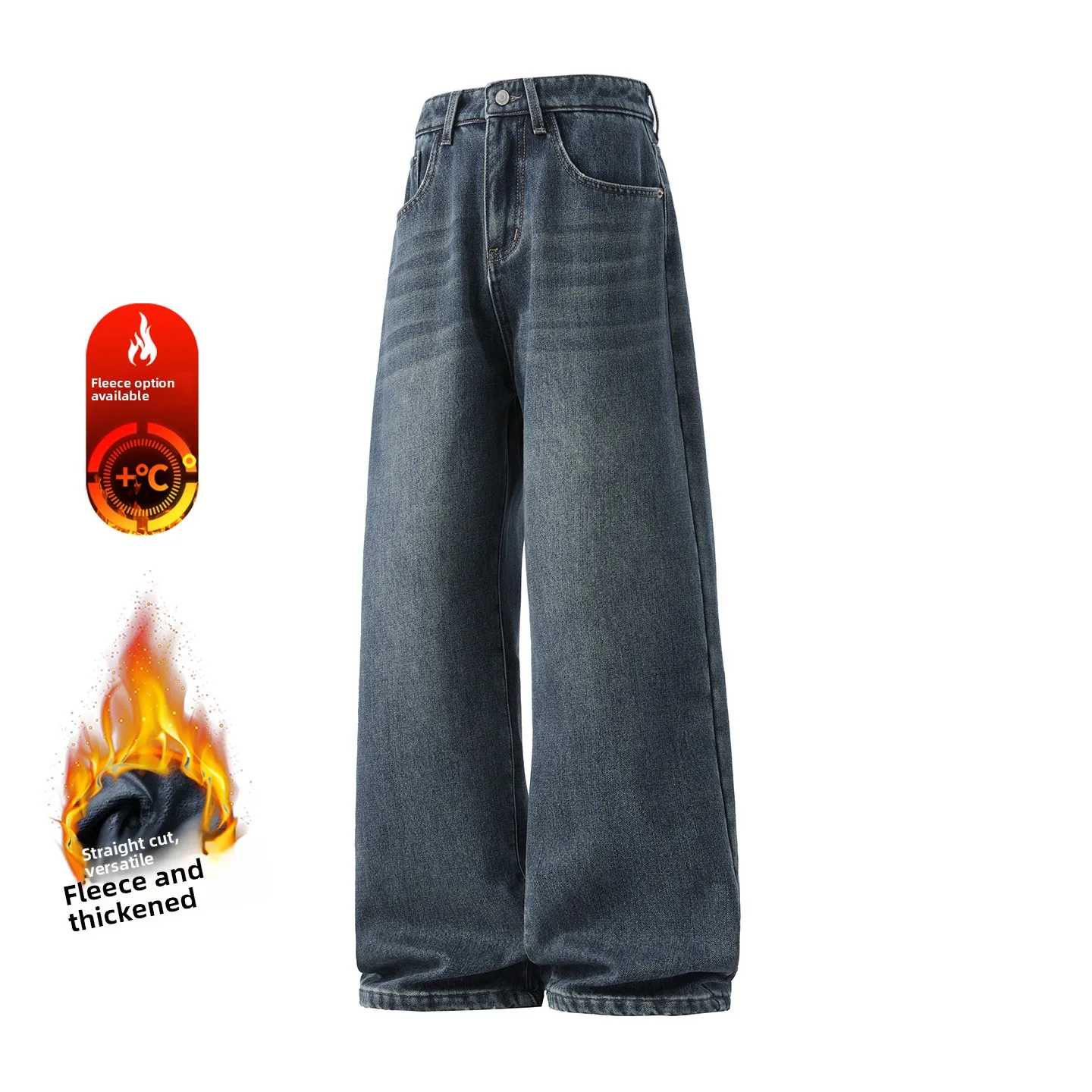 

Теплые хлопковые джинсы на подкладке с низкой талией, прямые брюки, оригинальные товары, мужская одежда, зимняя одежда